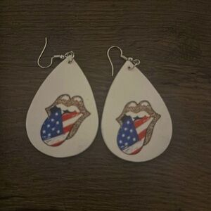 Leopard American Flag Lip Earrings